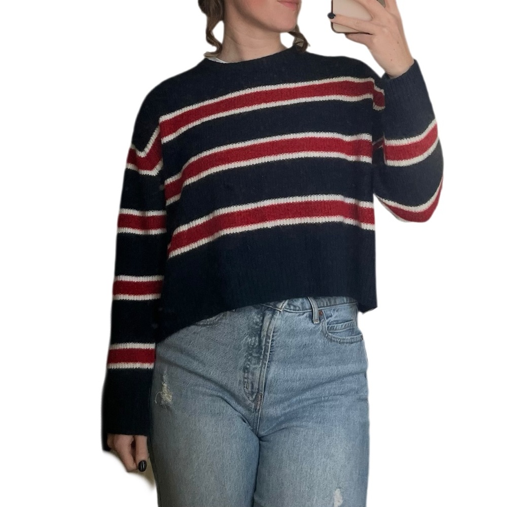 Red & Navy Striped Sweater